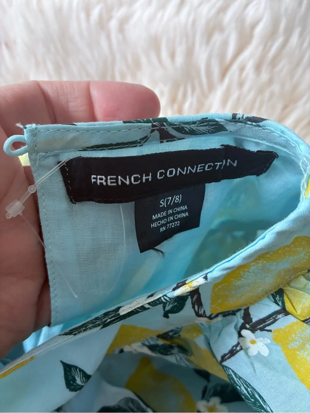 French Connection Light Blue & Yellow Lemon-Print Ruffle Dress